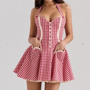 House of CB Red Gingham Halter Dress NWT